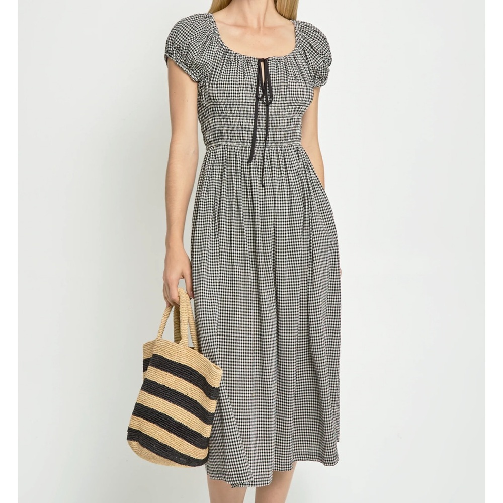 Doen Black and White Gingham Midi Dress